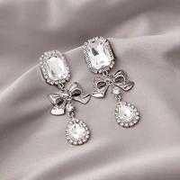 korean fashion magic bow stud earrings inlaid shiny zircon water drop earrings jewelry for women girl party jewelry