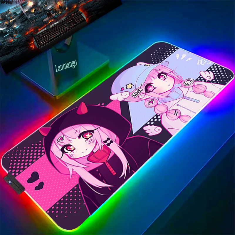 

Geoxor Moneko Mouse Pad Lock Edge RGB Deskmat Pc Gamer Keyboard Non-slip Mat Laptop Gaming Accessories Mousepad 900x400 Girl Rug