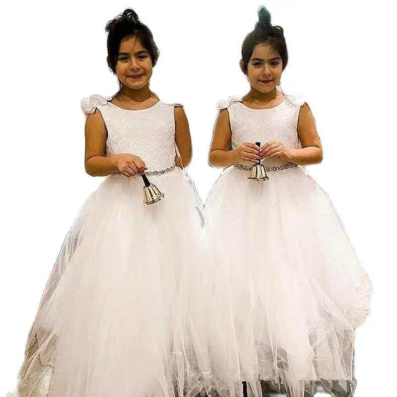 

Elegant Pageant Gowns Flower Girl Dresses Champagne Sashes Lace Kids Pageant Gowns For Weddings First Communion Dresses