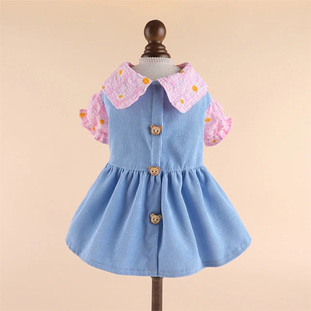 Pet Classic Embroidery Corduroy Dress Cat Dog Dress Pet Skirt Dog Dress With Towing Buckle Teddy Bears Coat Pet Clothes 2
