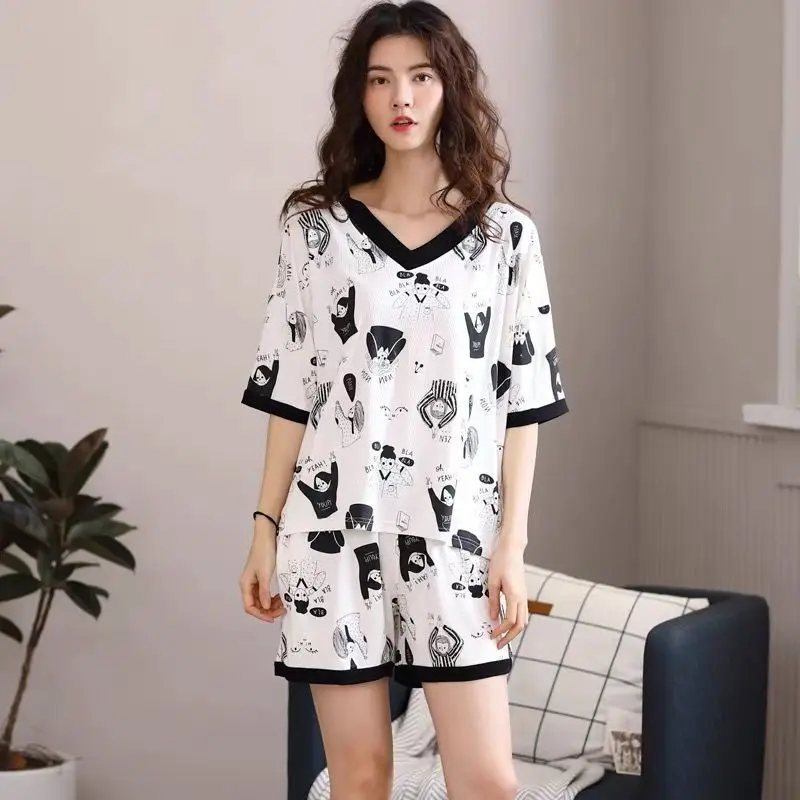 

Женский комплект из 2 предметов, женская модель, милые пижамные штаны, ночная рубашка в Корейском стиле, модное летнее сексуальное платье