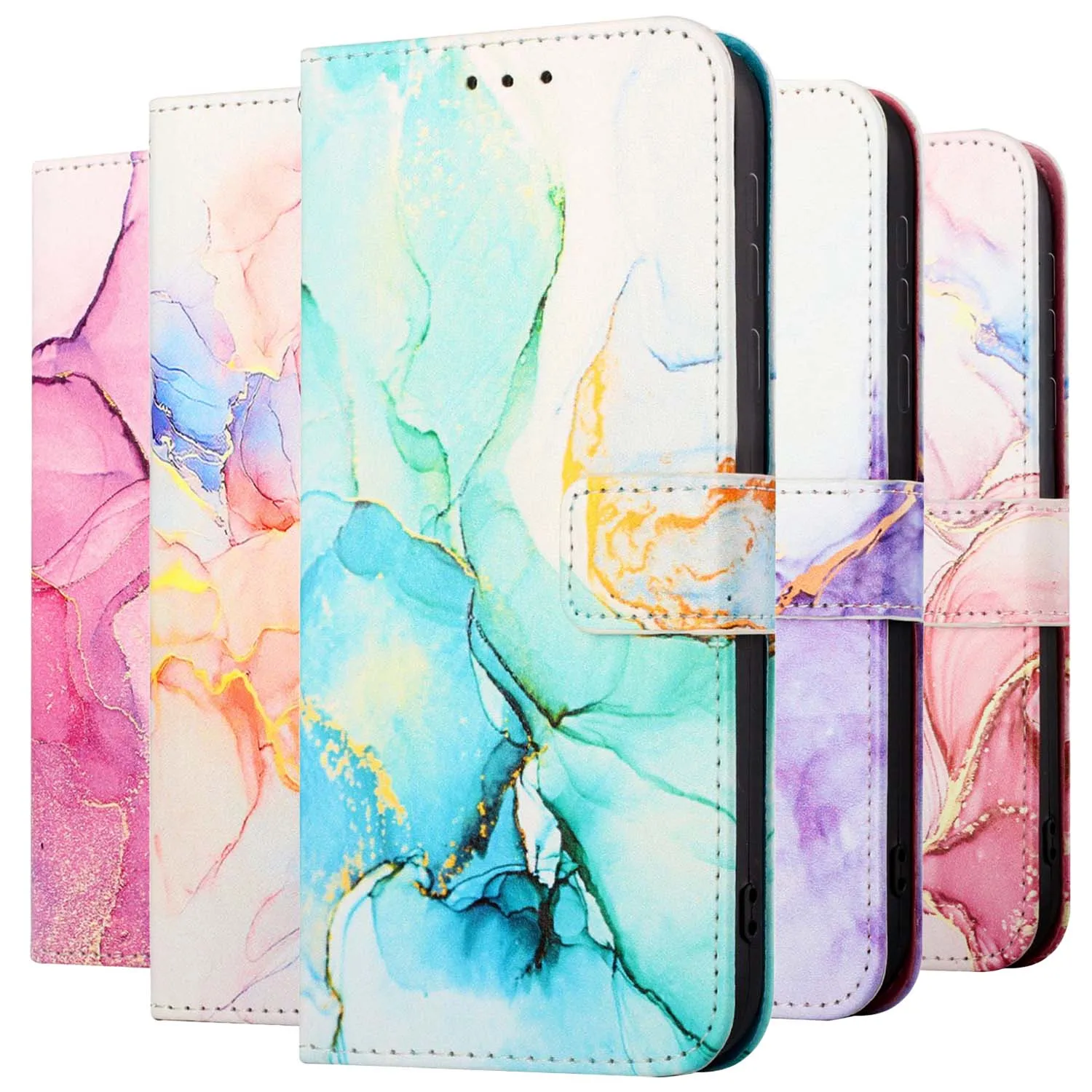 

Marble Flip Phone Case For Moto E7 E7i Power G22 G31 G41 G51 G71 G10 G20 G30 G50 G60 G60S G200 Edge S30 X30 Leather Wallet Cover