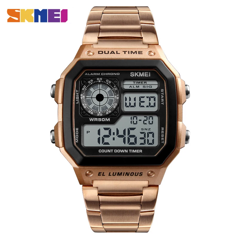 

SKMEI Men Watch Luxury Fashion Sport 5Bar Waterproof Wristwatch Stainless Steel Strap Digital Clock reloj hombre 1335