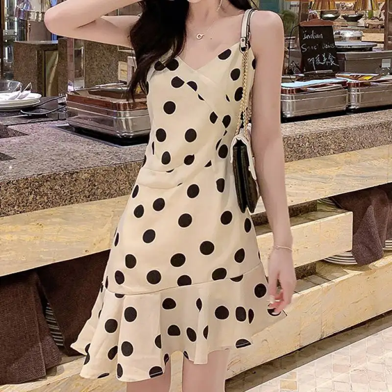 

Cute Dot Summer Dress Women Mini Dress suspenders Sleeveless Beach Boho Style