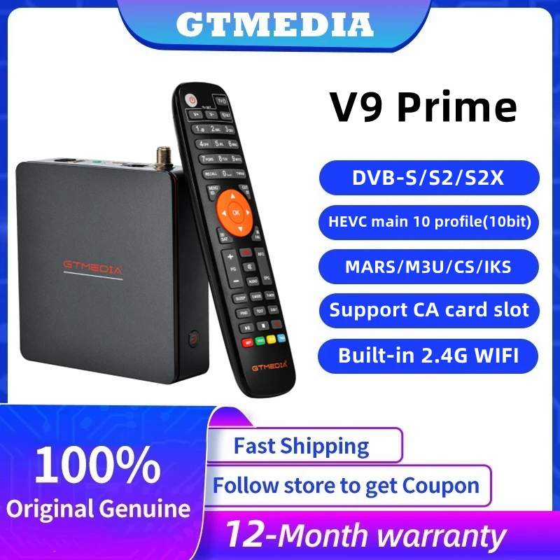 

GTMEDIA V9 Prime Satellite Receiver Support DVB-S/S2/S2X Ccam M3U H.265 Upgrade By GT V9 Super V8X Built-in WiFi TV Box Decoder