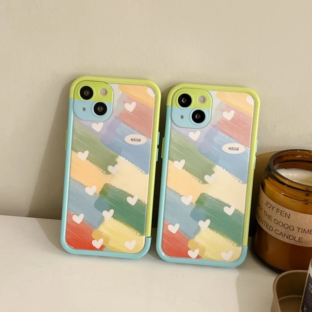 

Yellow Green Frame Oil Painting Love Pattern Phone Case For iphone XR XS X XSMAX 11ProMax 11 12 12Pro 13ProMax 13Pro 13