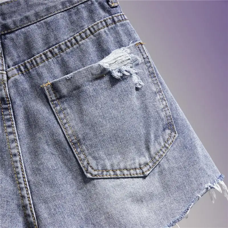 Spring/Summer New Korean Large Waist Loose Ragged Denim Shorts