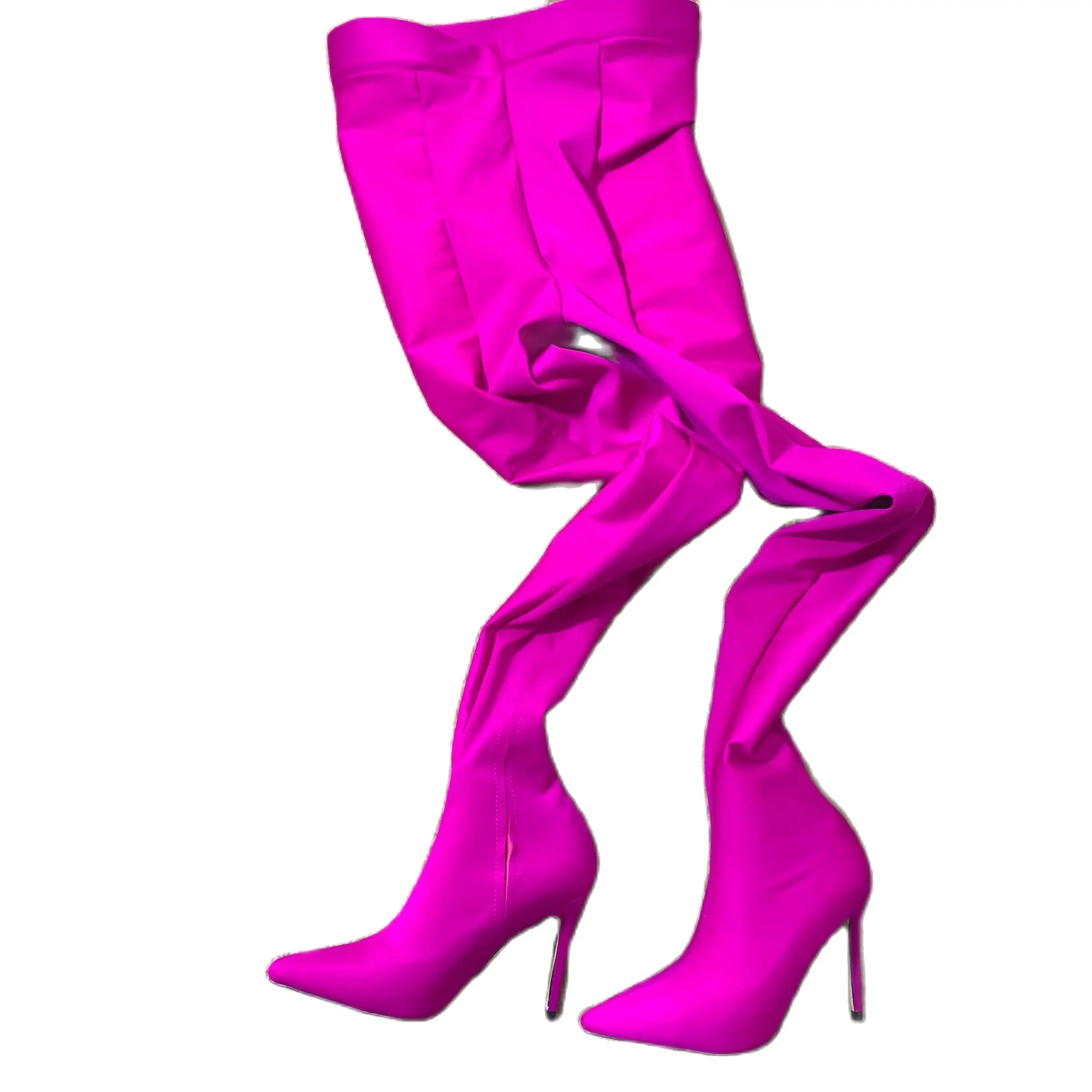 Dovereiss 2023 Fashion Winter Sexy Pink Pointed Toe Trousers Shoes Women Ladies Stilettos Heels Thigh High  Boots 44 45 46 47 48