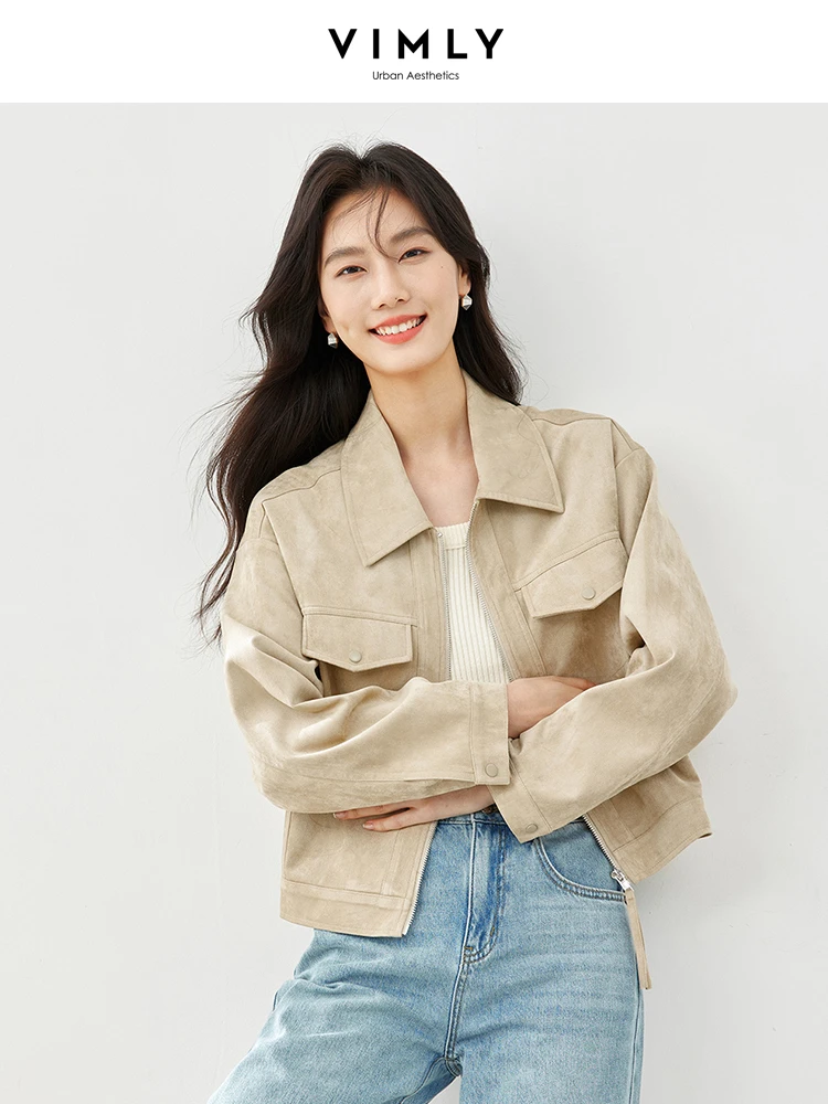 Куртка женская из искусственной кожи на молнии с длинным рукавом