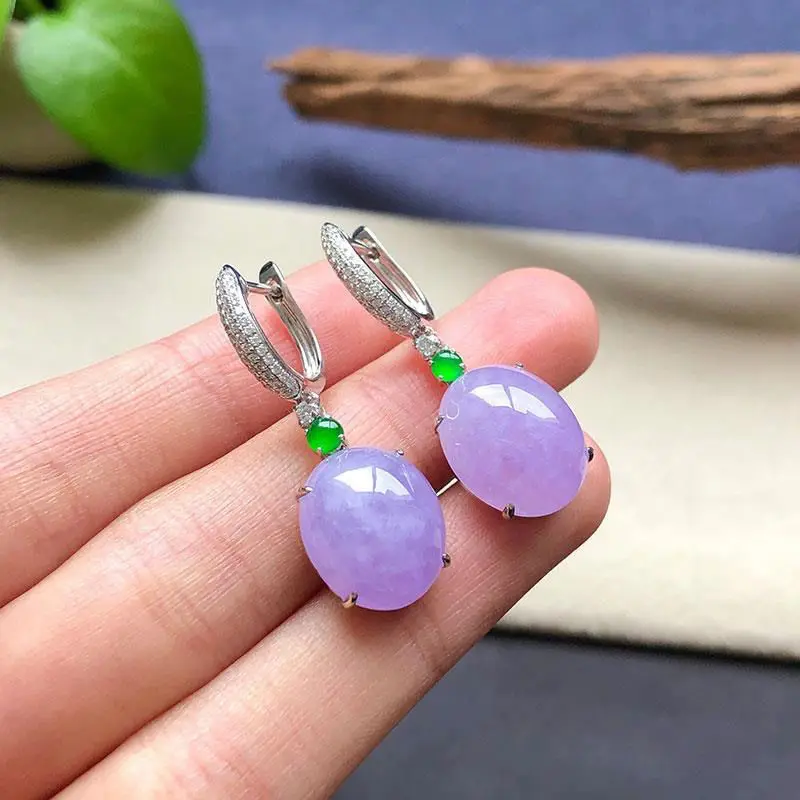 

Natural violet chalcedony large egg face earrings silver inlaid zircon retro luxury showy exaggerated women's jewelry