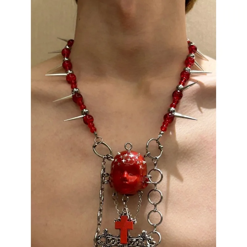 Новая красная кровь стеклянная бусина кукла голова ожерелье субкультурные