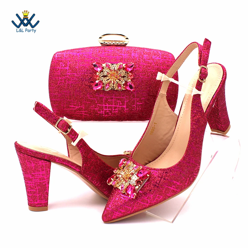 2024 New Arrivals Fuchsia Color Italian Design Shoes Matching Bag Set Mature Style African Ladies Pumps for Dress