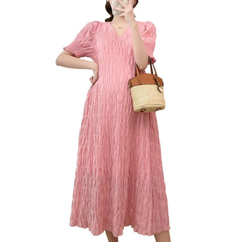 

Однотонные платья для беременных летнее модное платье для беременных с V-образным вырезом и высокой талией стандартное Повседневное платье для беременных для грудного вскармливания