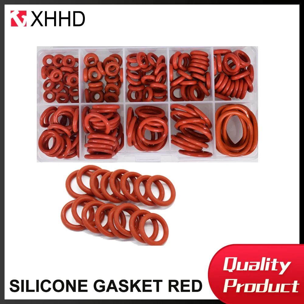 Red Silicone O Rings Food Grade Silicone VMQ Seal Sealing Washer Cooker Rubber Insulated Silica gel Gasket Assortment Kit Set