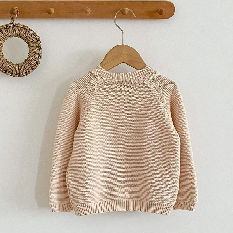 Однотонный вязаный кардиган с длинным рукавом на возраст 0-24 месяца