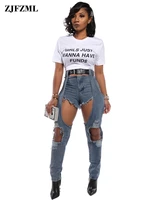 sexy destroyed hole denim jeans for women high waist spliced ripped jeans hollow out streetwear mujer skinny full length jeans