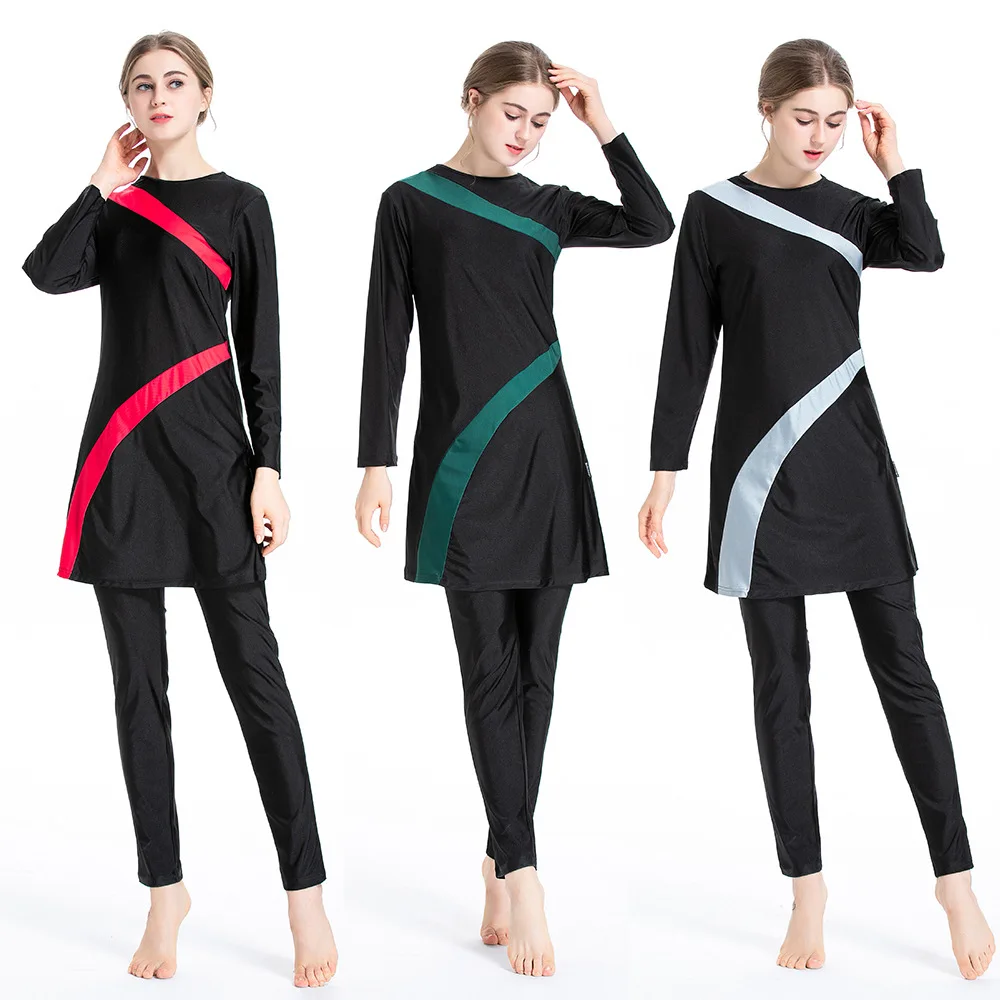 

S-6xl Muslim Conservative Hui Swimsuit Sunscreen Three Piece Swimsuit L011