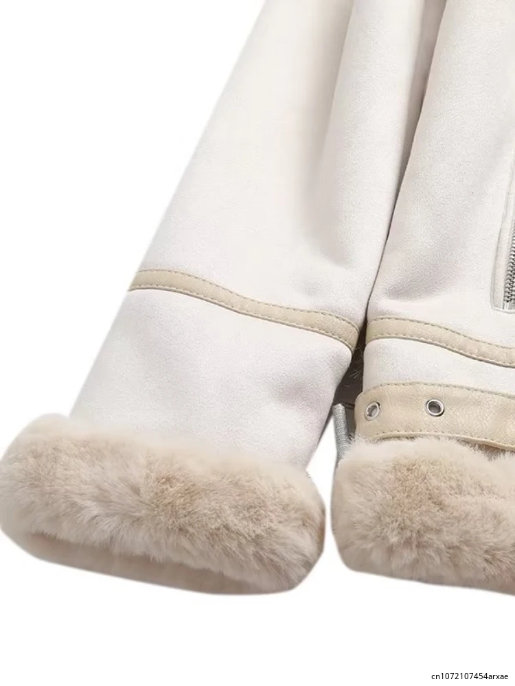 Куртка женская из искусственной замши модная уличная одежда с мехом свободная