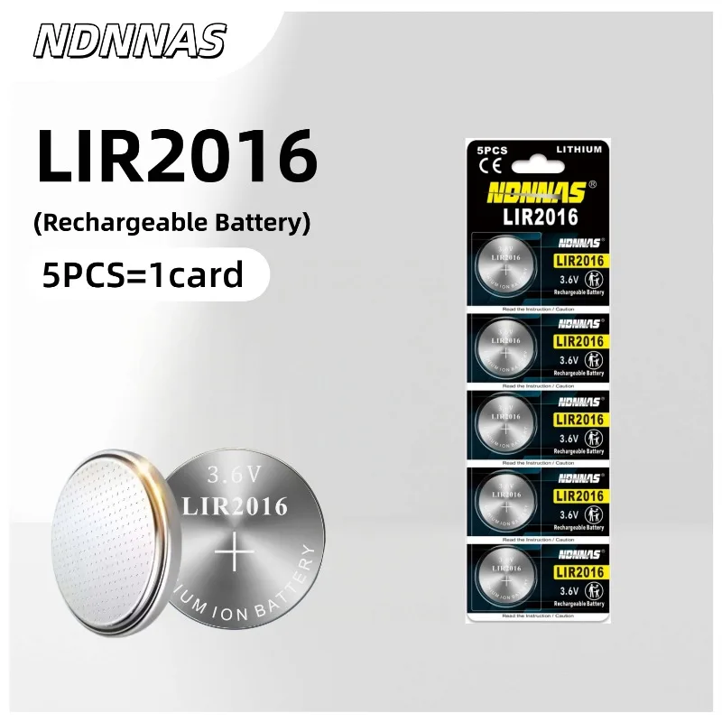 Фото Литиевая перезаряжаемая батарейка-таблетка LIR2016 3.6V 20mAh, длительное время работы для калькуляторов, игрушек, пультов ДУ, замена CR2016 №3
