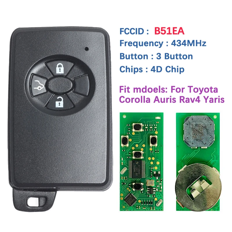 

CN 007189 Послепродажный 3-кнопочный дистанционный ключ FCC B51EA 0780, плата 4D-67, чип 433 МГц 89904-52071 для Toyota Corolla Auris Rav4 Yaris