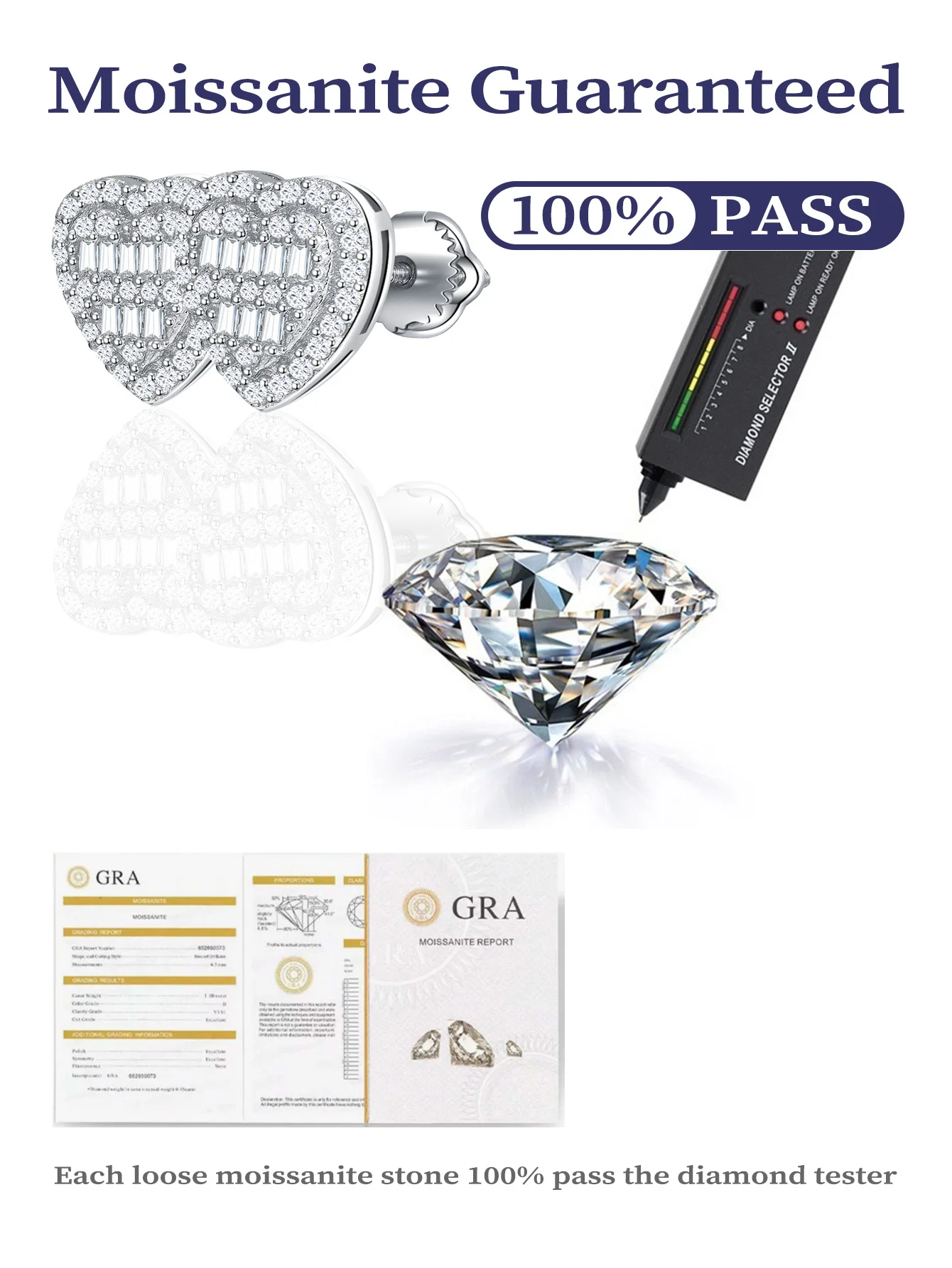 Серьги-гвоздики в форме сердца серьги Moissiante женские с муассанитом из