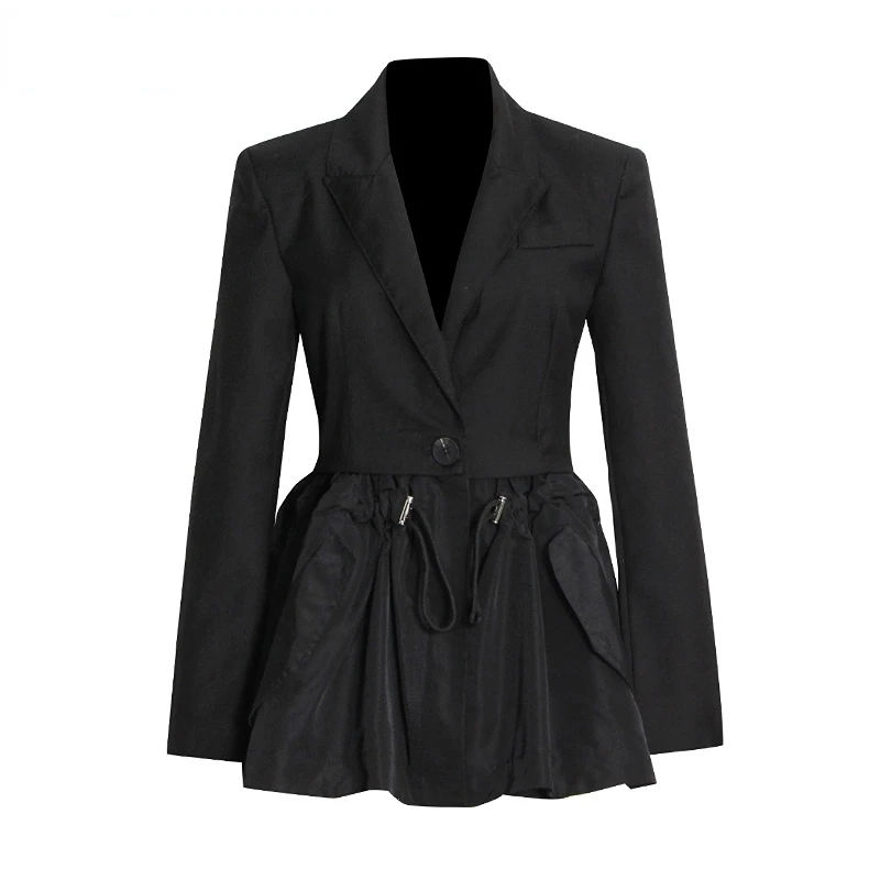 

Black OL Style Blazers For Females Notched Long Sleeve Solid Minimalist Casual Blazer Fashion Clothing 2023 Runway Luxury Design