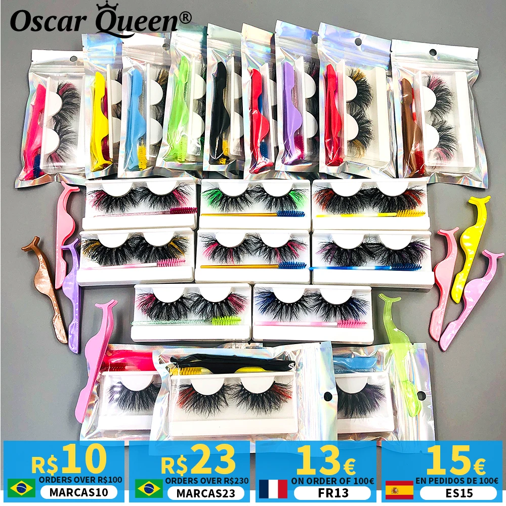 Ful Mink Lashes Bulk Wholesale Dramatic White Red False Eyelashes Box Package Custom Logo Makeup 3d 5d Colored Lashes