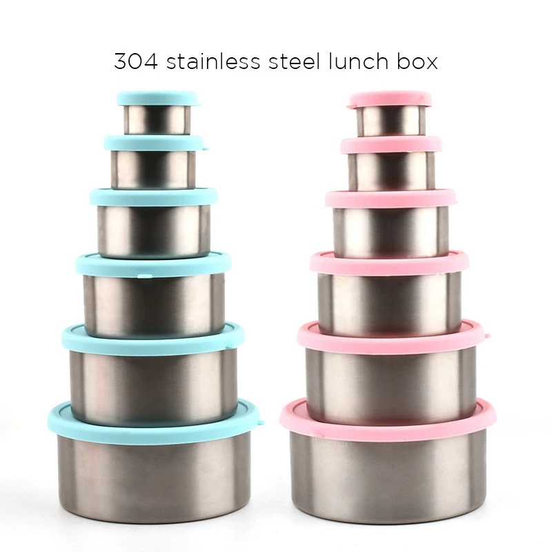 

6PCS Stainless Steel Snack Container - No Plastic Leak Proof Snack Tank Silicone Cover Reusable Stackable Insulation