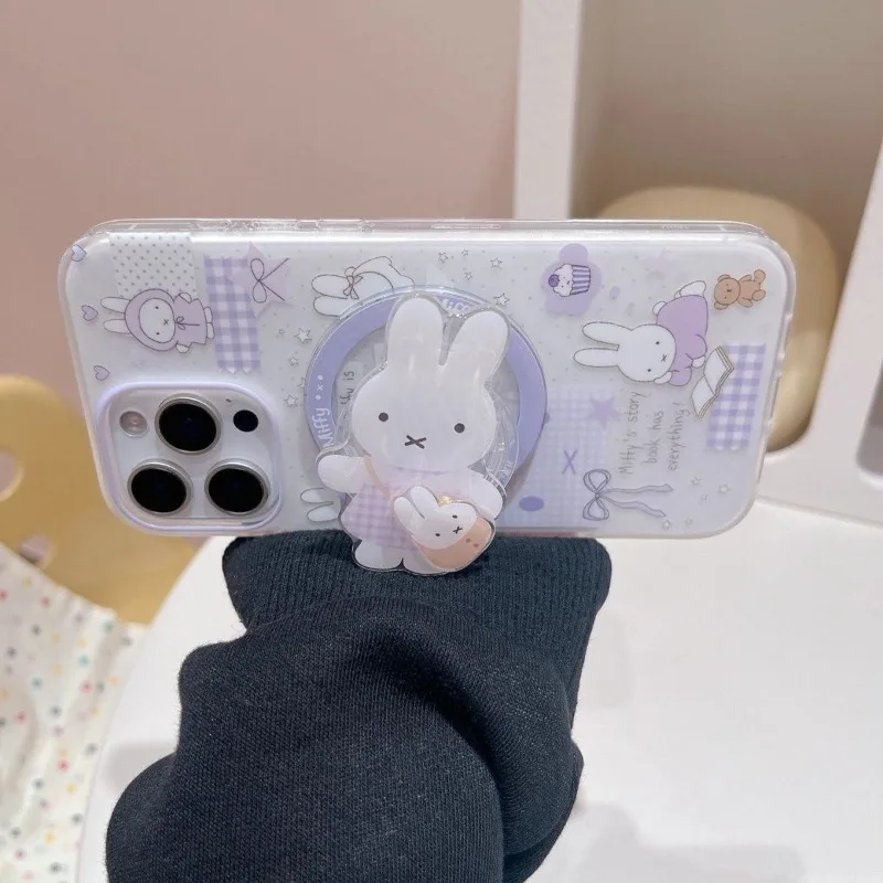 Фото Милый магнитный чехол-подставка Miffy для Samsung Galaxy S25 Ultra S24 S23 Plus S22, противоударный, с дизайном кролика в стиле рюкзака для чтения №4