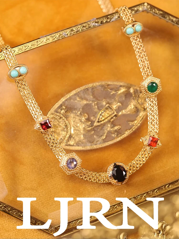 Женское винтажное ожерелье из меди золотистого цвета в стиле ретро с цветными