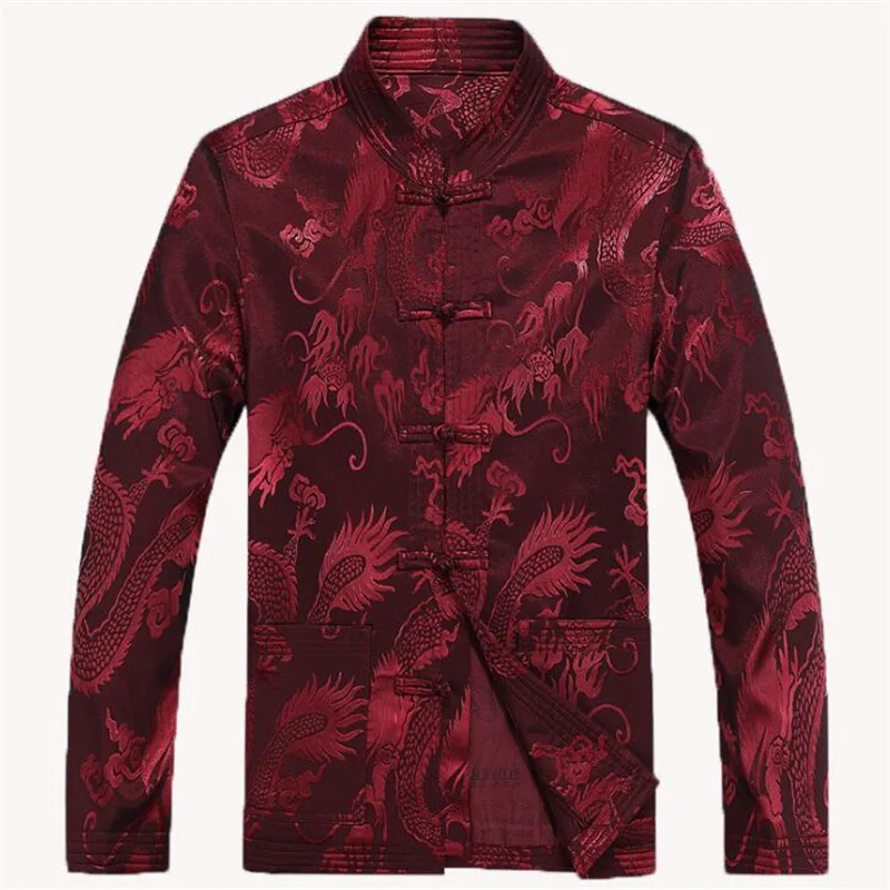 

Spring autumn middle-aged Chinese tunic suit mens printing dragon jacket men blazer man coats mens Tang suit stand collar red