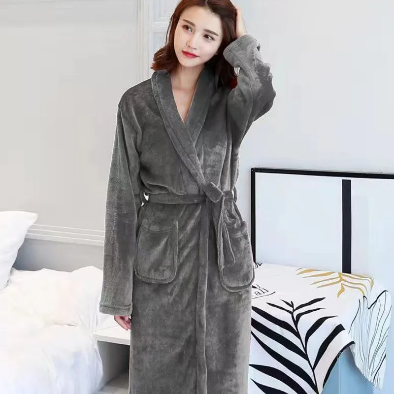 

Зимний фланелевый Халат, Женский флисовый халат с длинным рукавом, теплая утепленная ночная рубашка, халаты, осенняя одежда для сна