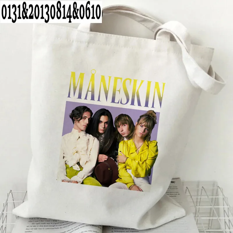 

Maneskin Shopping Bag Bolsa Shopper Bolso Handbag Reusable Recycle Bag Sac Cabas Jute Sacola Shoping Grab Cartoon Student Bag