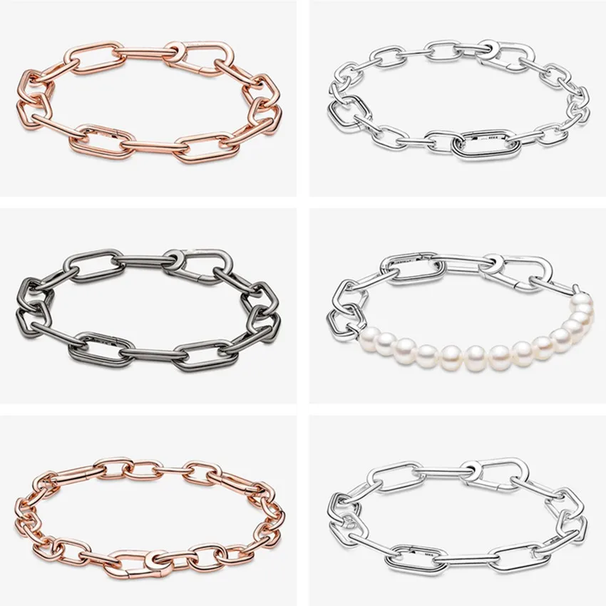 

Authentic 925 Sterling Silver PAN ME Black Rose Link Chain Bracelet Bangle Fit Bead Charm Diy Fashion Jewelry