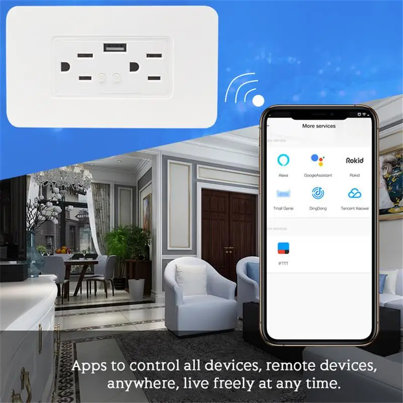 

Умная розетка с Wi-Fi и 2 розетками, 1 USB-порт