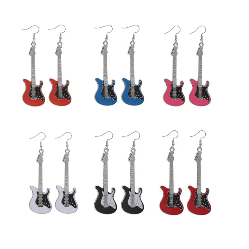 

2022 Cool Electric Guitar Pendant Earrings for Women Colorful Pink Blue Funny Unusual Guitar Teens Woman Earring Jewelry Gift