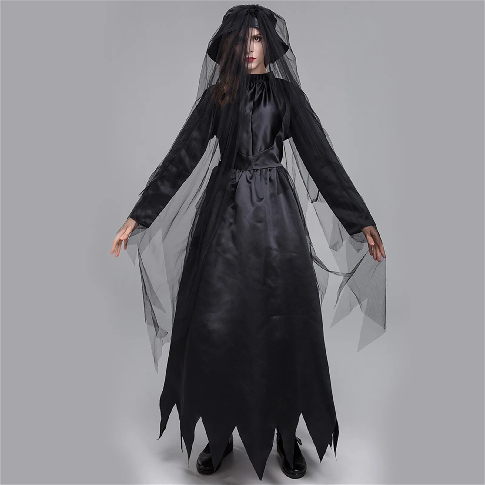 

Witch Women Scary Zombie Vampire Halloween Costume Horror Spooky Ghost Sexy Dress+Colak Medieval Hooded Cape Day Of The Dead