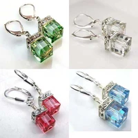 blue green square crystal earrings fashion personality womens new earrings candy color sweet medium length earrings