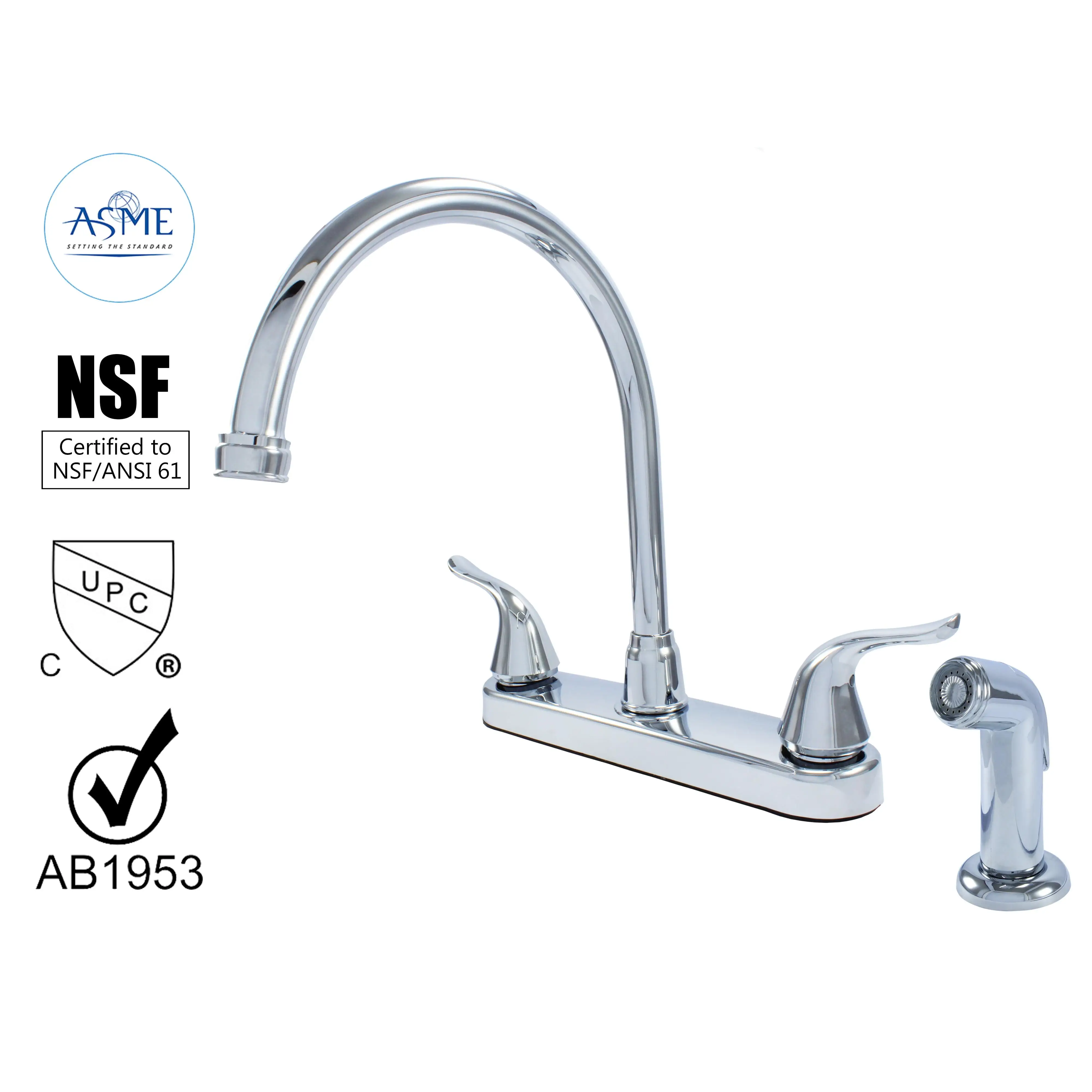

23073024 - Non Metallic Kitchen Sink Faucet 360 Degree Swivel High Spout Double Handle Washerless with Side Spray