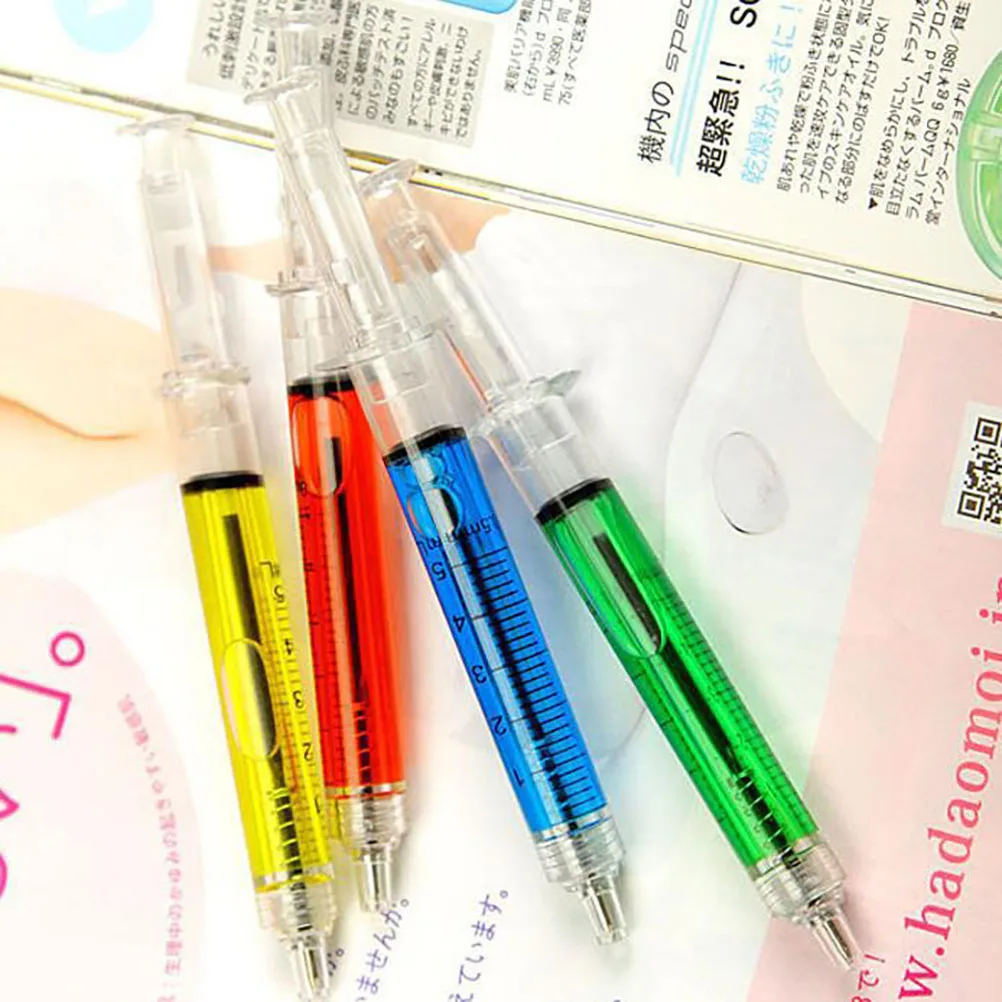 

4PCS/lot Multicolor Syringe Pens Novelty Liquid Syringe Ballpoint Pen Needle Tube Shape Black Ink Ballpoint Ball Point Pen Gift