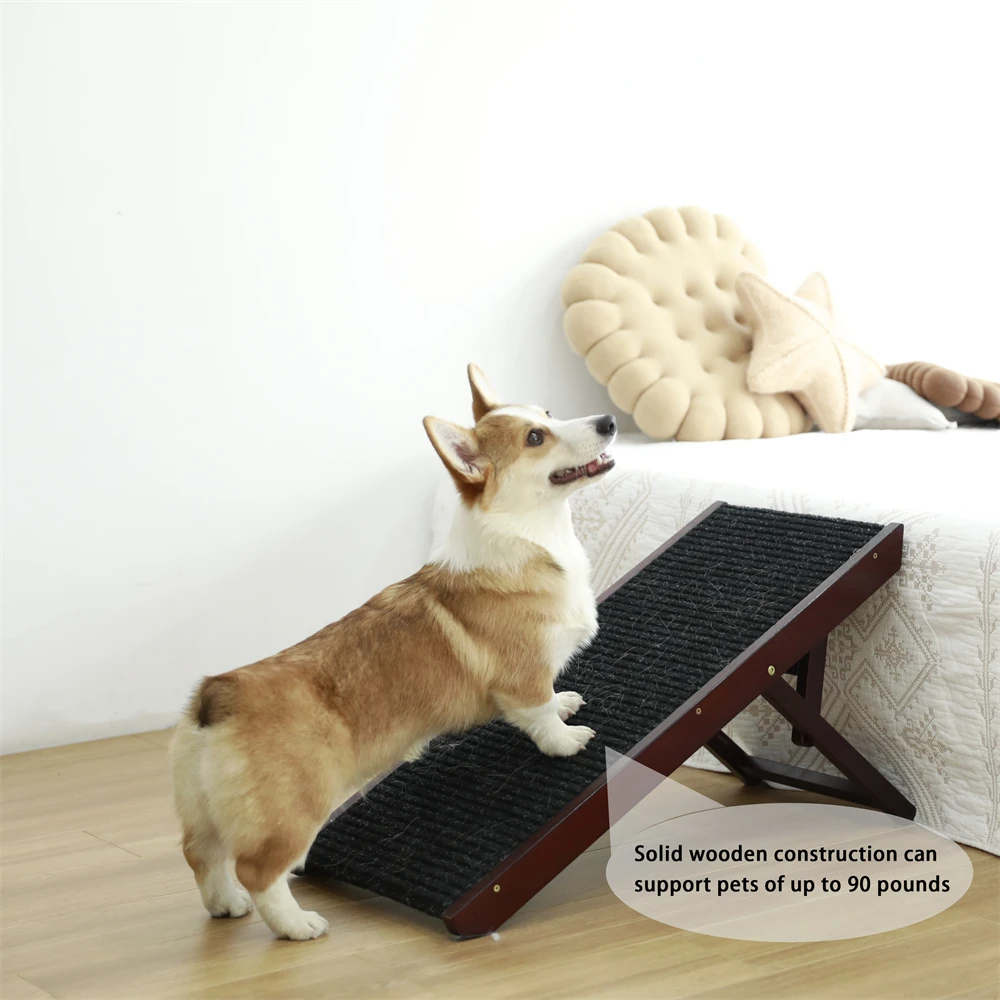 

Adjustable Hight Pet Ramp, Folding Portable Wooden Dog Cat Ramp, Non-Slip Paw Traction Mat Dog Step