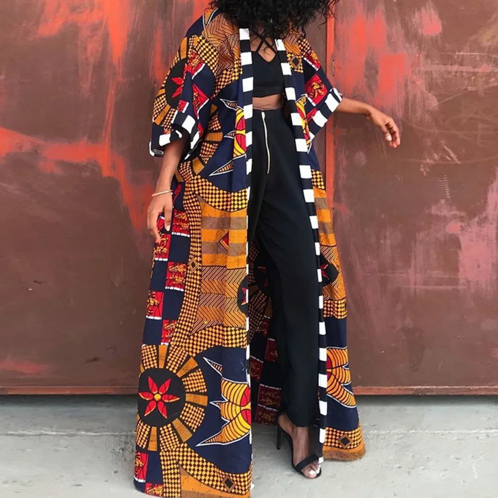 

Print Plaid Long Women's Blouse Fashion Printed Female Coats Casual Vintage Outwear Loose Oversize Overcoat Ladies Fashion 2022