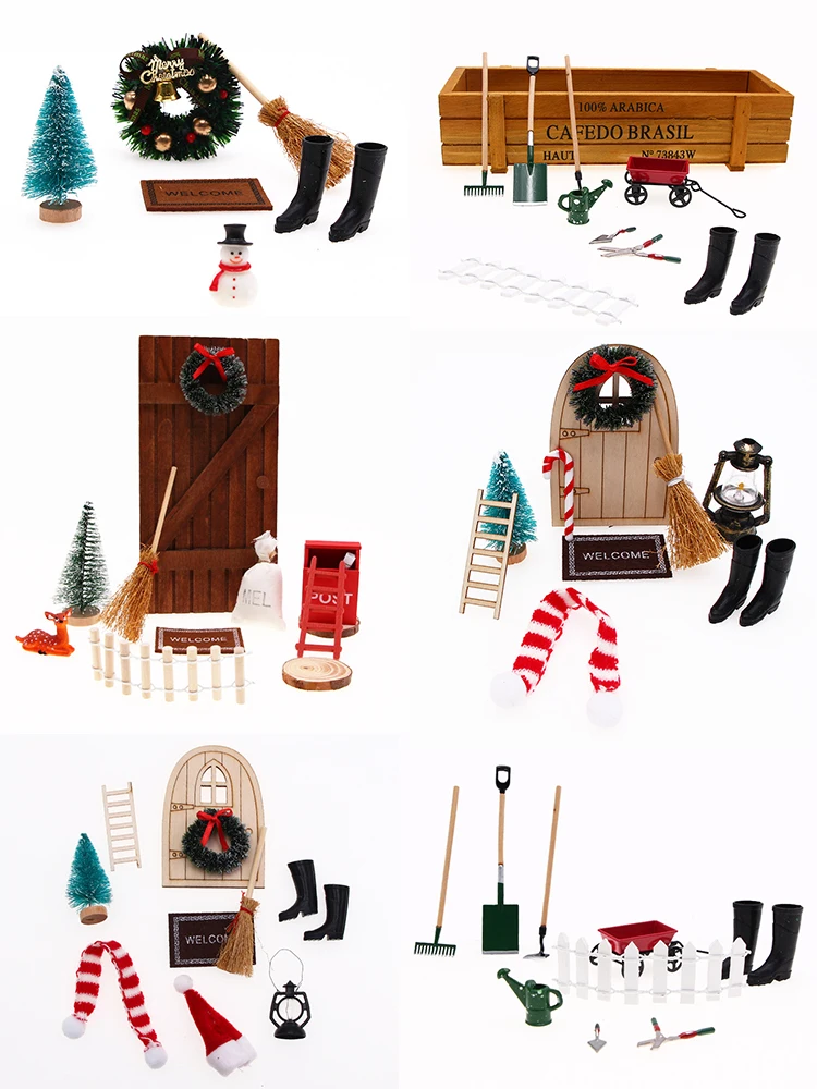 Mini house Elf Door Christmas Decoration Set Miniature scene Mini wooden door Elf door accessories Christmas DIY decoration