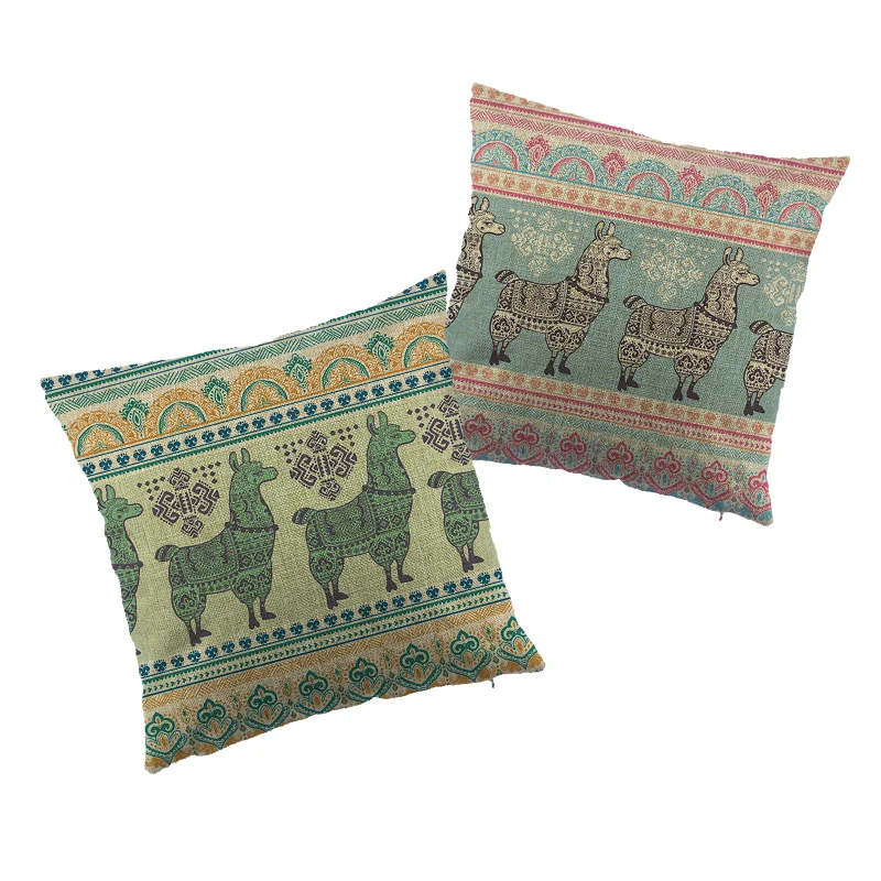 

The alpaca Pattern Printed linen Cushion Cover Green Pink Doggy With Headphone Design Pillow Case