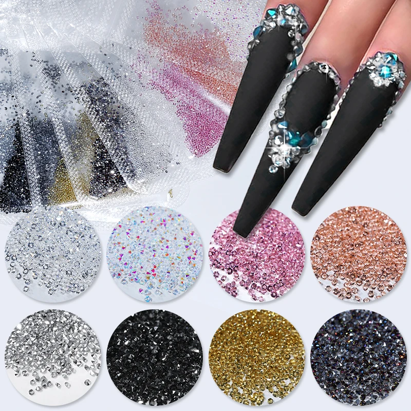 

1.2mm 1440Pcs/Pack Nail Rhinestone Clear Crystal AB Gold 3D Decorations Holographics Sharp Bottom DIY Nail Art Accessories