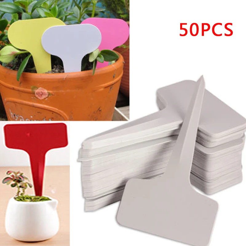 

50pcs/100pcs 6x10cm Plastic Plant T-Type Tags Waterproof PVC Markers Nursery Garden Labels Reusable UV Resistant