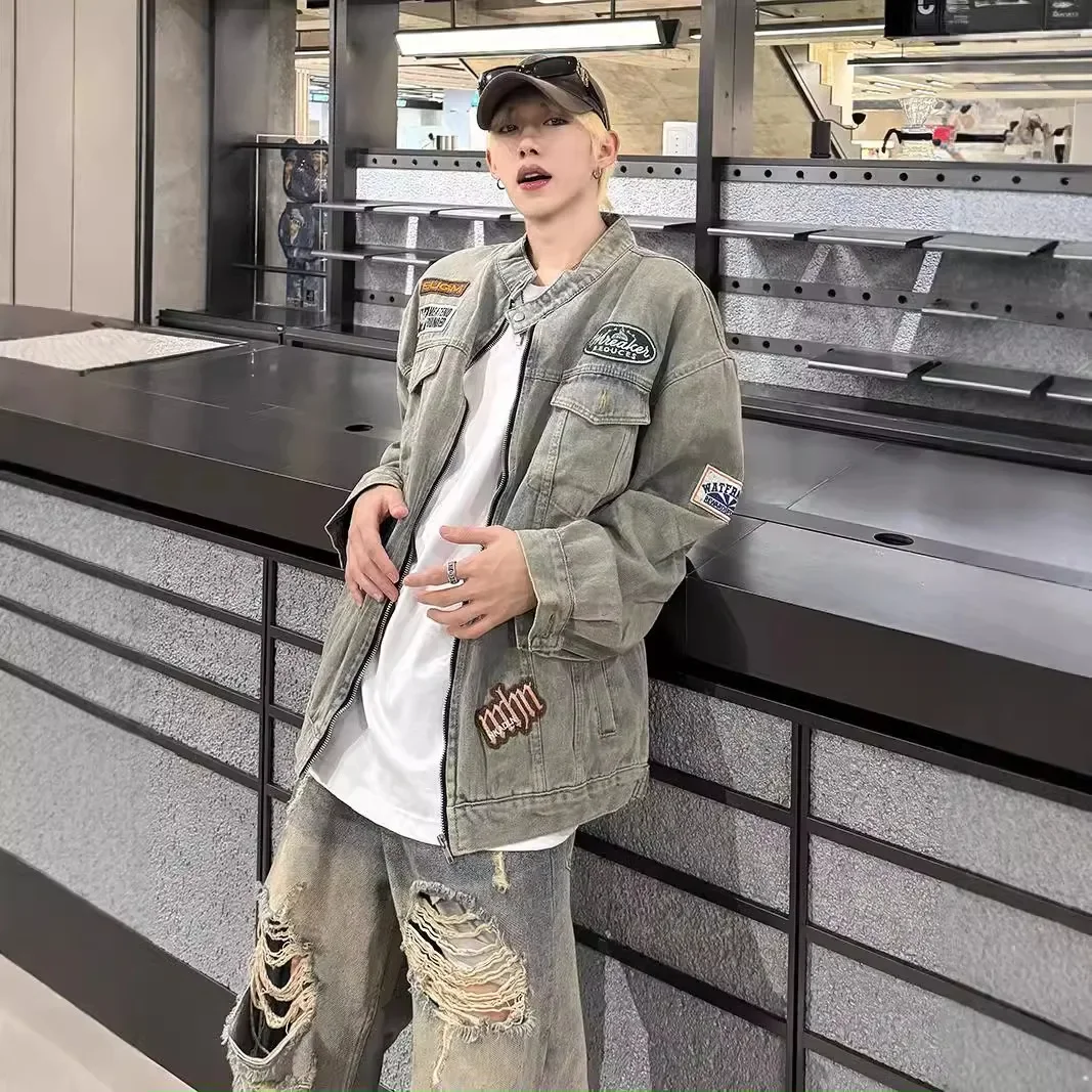 Универсальная джинсовая куртка для мужчин и женщин винтажный стильный Свободный