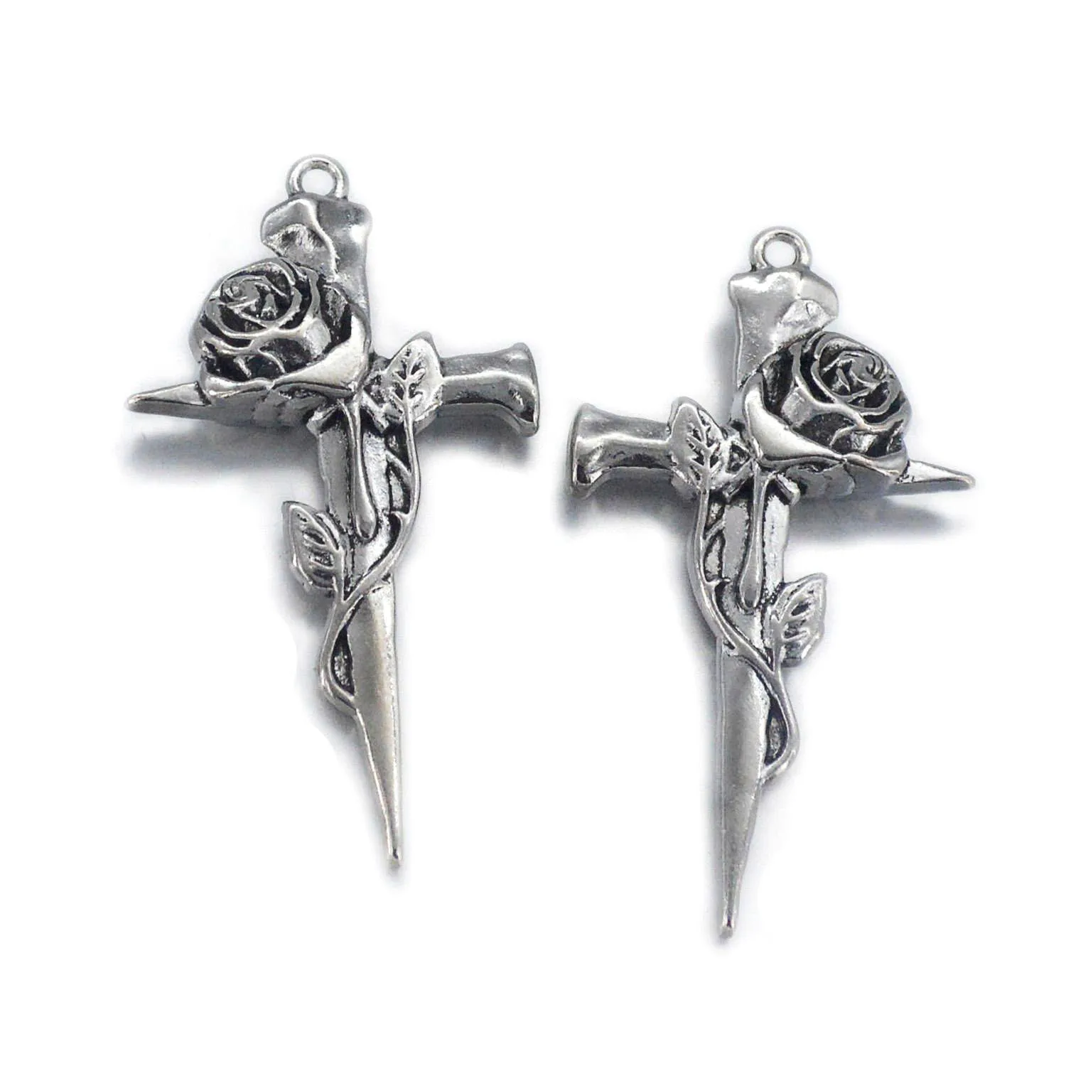

3pcs 55x31mm Alloy Antique Silver Color Rose Cross Charms Designer Charms Fit Jewelry Making Diy Jewelry Findings Accessories