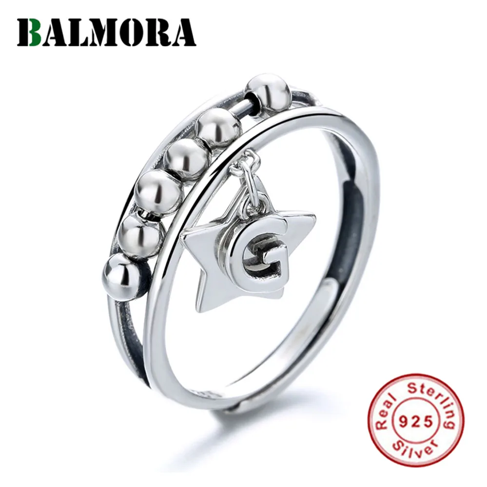

BALMORA 100% Серебро 925 пробы INS стиль звезда кисточка кольцо для женщин мужчин винтажные панк серебряные бусины анти-беспокойство штабелировани...