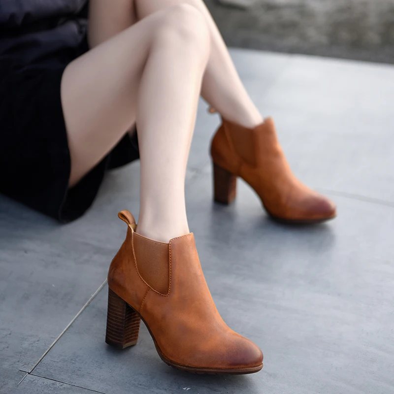 

Artmu Original Thick Heels Women Pumps Chelsea Boots 8.5 cm Heel Genuine Leather Women Shoes Work Shoes Concise Ladies Pumps